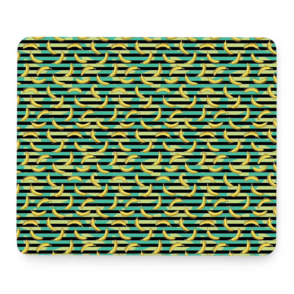 Teal Striped Banana Pattern Print Mouse Pad
