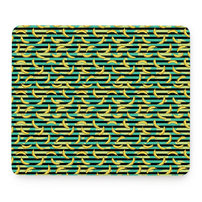 Teal Striped Banana Pattern Print Mouse Pad