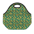 Teal Striped Banana Pattern Print Neoprene Lunch Bag