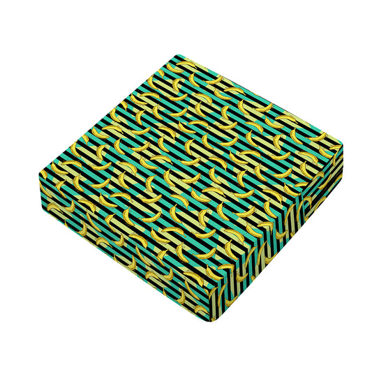 Teal Striped Banana Pattern Print Outdoor Seat Cushion Cover