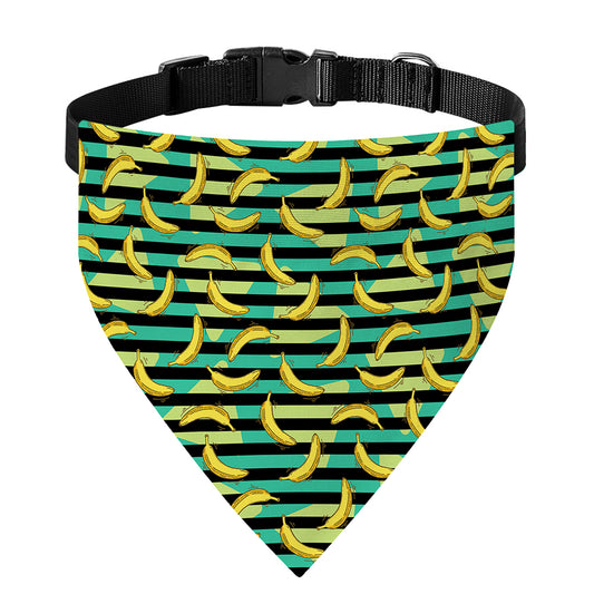 Teal Striped Banana Pattern Print Over The Collar Dog Bandana