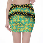 Teal Striped Banana Pattern Print Pencil Mini Skirt