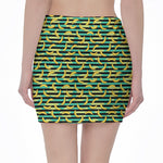 Teal Striped Banana Pattern Print Pencil Mini Skirt
