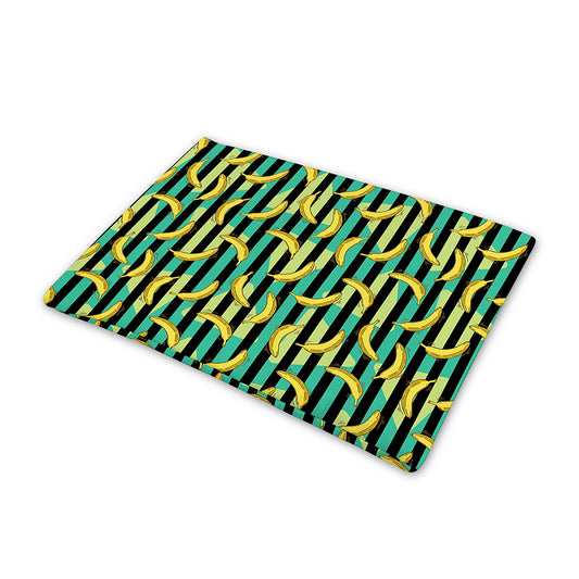 Teal Striped Banana Pattern Print Pet Cooling Mat Cover
