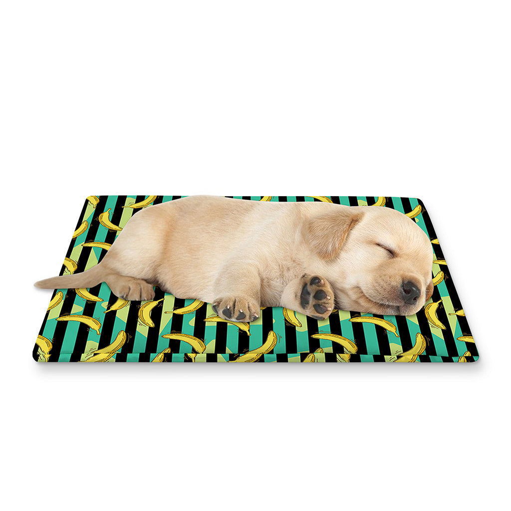 Teal Striped Banana Pattern Print Pet Cooling Mat Cover
