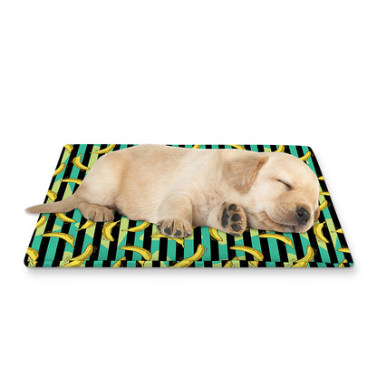Teal Striped Banana Pattern Print Pet Cooling Mat Cover