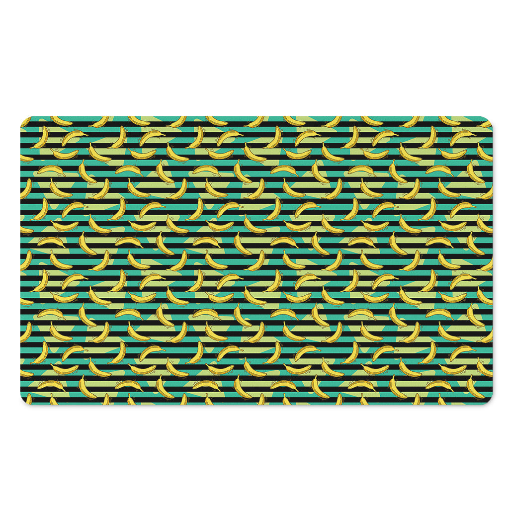 Teal Striped Banana Pattern Print Polyester Doormat