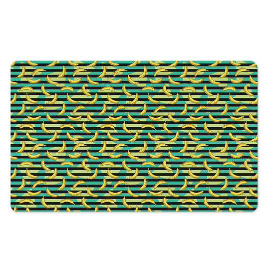 Teal Striped Banana Pattern Print Polyester Doormat
