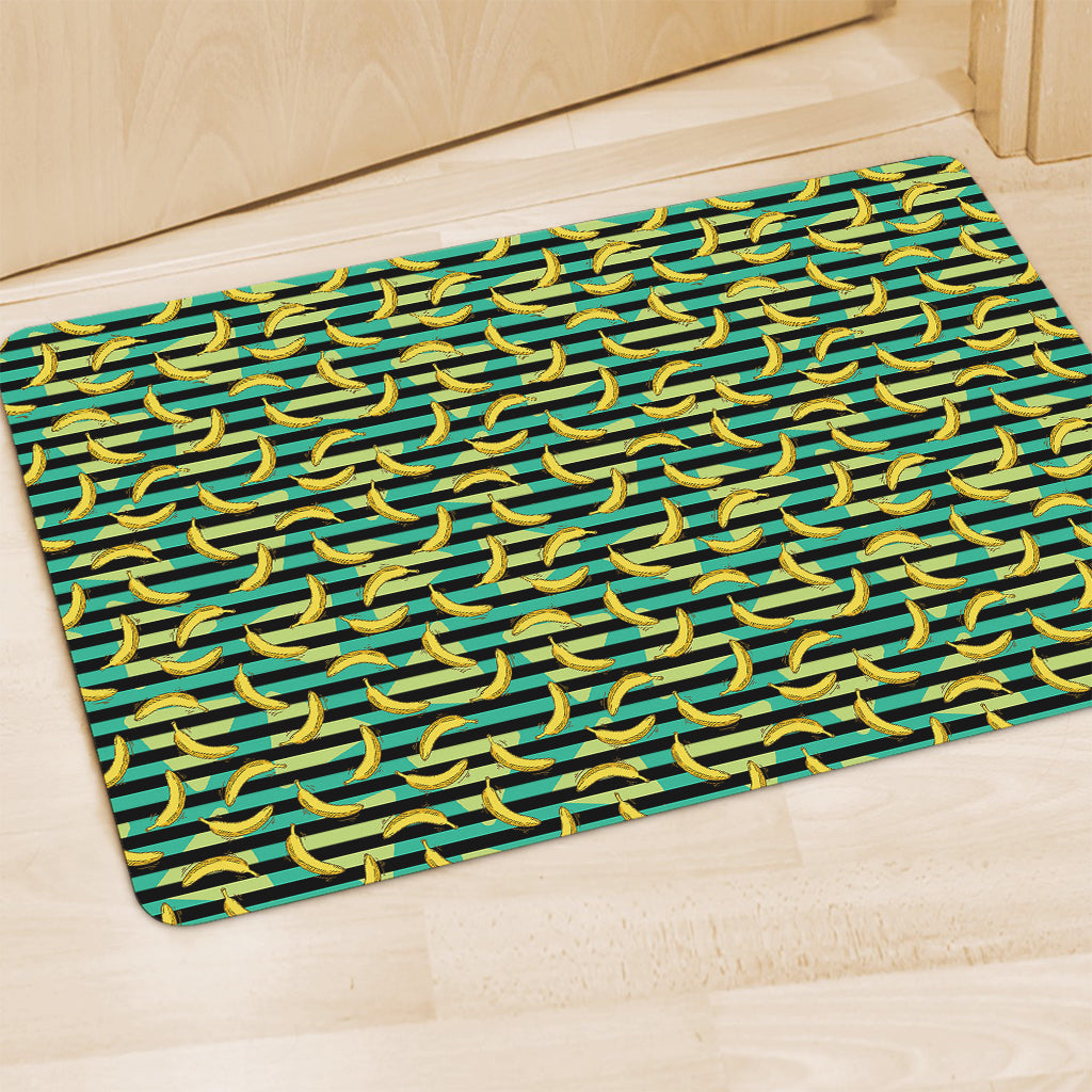 Teal Striped Banana Pattern Print Polyester Doormat