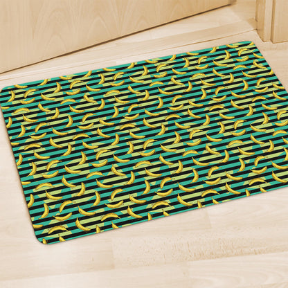 Teal Striped Banana Pattern Print Polyester Doormat