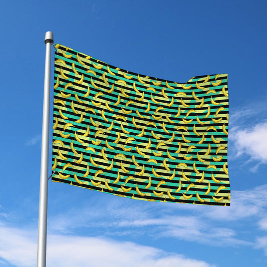 Teal Striped Banana Pattern Print Polyester Flag