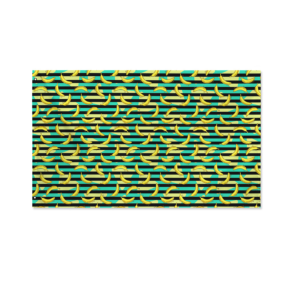 Teal Striped Banana Pattern Print Polyester Flag