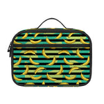 Teal Striped Banana Pattern Print Portable Lunch Bag