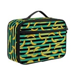 Teal Striped Banana Pattern Print Portable Lunch Bag