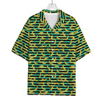 Teal Striped Banana Pattern Print Rayon Hawaiian Shirt