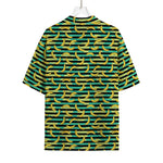 Teal Striped Banana Pattern Print Rayon Hawaiian Shirt