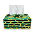 Teal Striped Banana Pattern Print Rectangle Tissue Box Cover