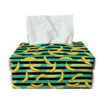 Teal Striped Banana Pattern Print Rectangle Tissue Box Cover