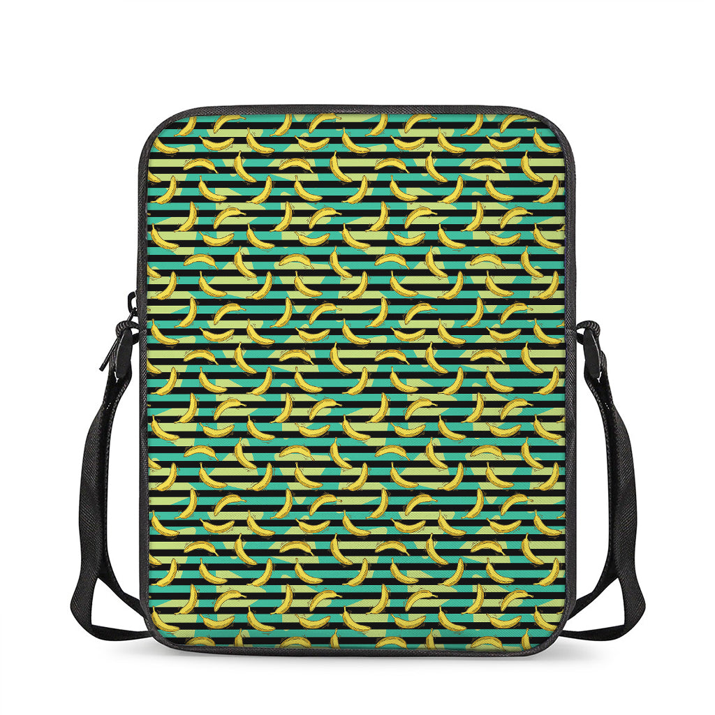 Teal Striped Banana Pattern Print Rectangular Crossbody Bag