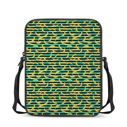 Teal Striped Banana Pattern Print Rectangular Crossbody Bag