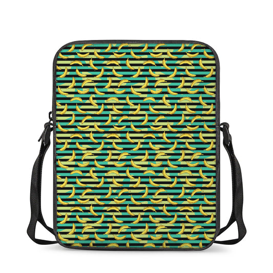 Teal Striped Banana Pattern Print Rectangular Crossbody Bag