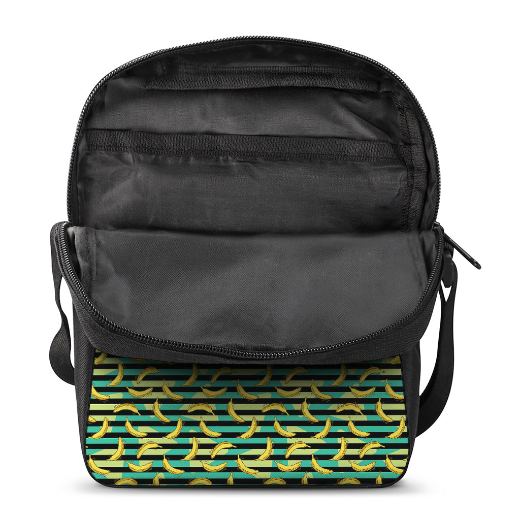 Teal Striped Banana Pattern Print Rectangular Crossbody Bag