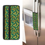 Teal Striped Banana Pattern Print Refrigerator Handle Covers