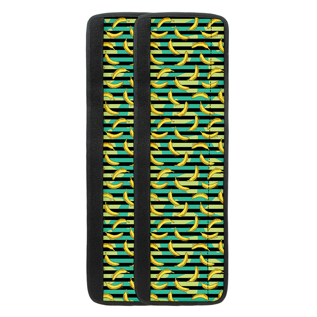 Teal Striped Banana Pattern Print Refrigerator Handle Covers