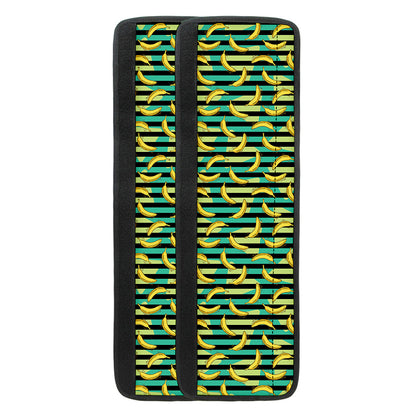 Teal Striped Banana Pattern Print Refrigerator Handle Covers