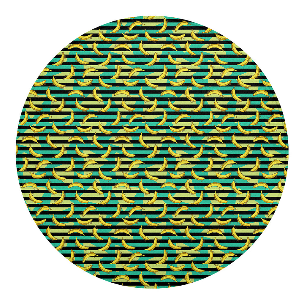 Teal Striped Banana Pattern Print Round Blanket