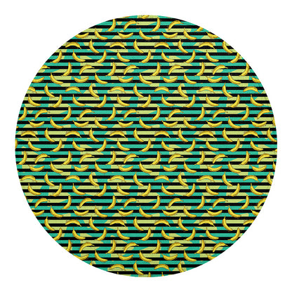 Teal Striped Banana Pattern Print Round Blanket