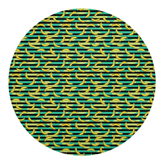 Teal Striped Banana Pattern Print Round Blanket