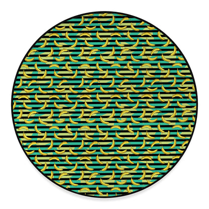 Teal Striped Banana Pattern Print Round Floor Mat