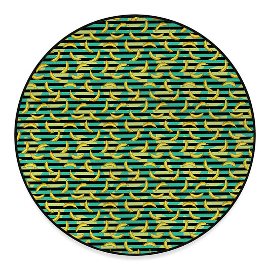 Teal Striped Banana Pattern Print Round Floor Mat
