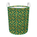 Teal Striped Banana Pattern Print Round Laundry Basket