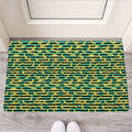 Teal Striped Banana Pattern Print Rubber Doormat