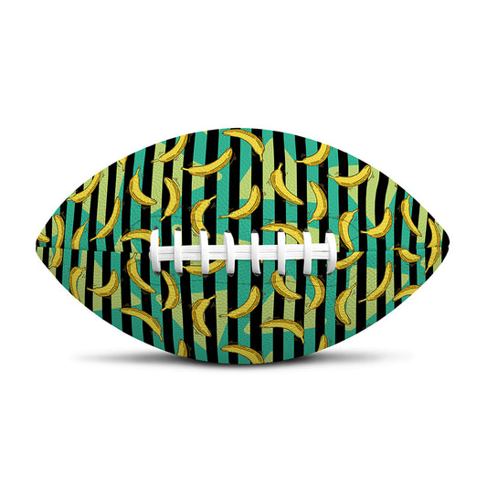 Teal Striped Banana Pattern Print Rugby Ball