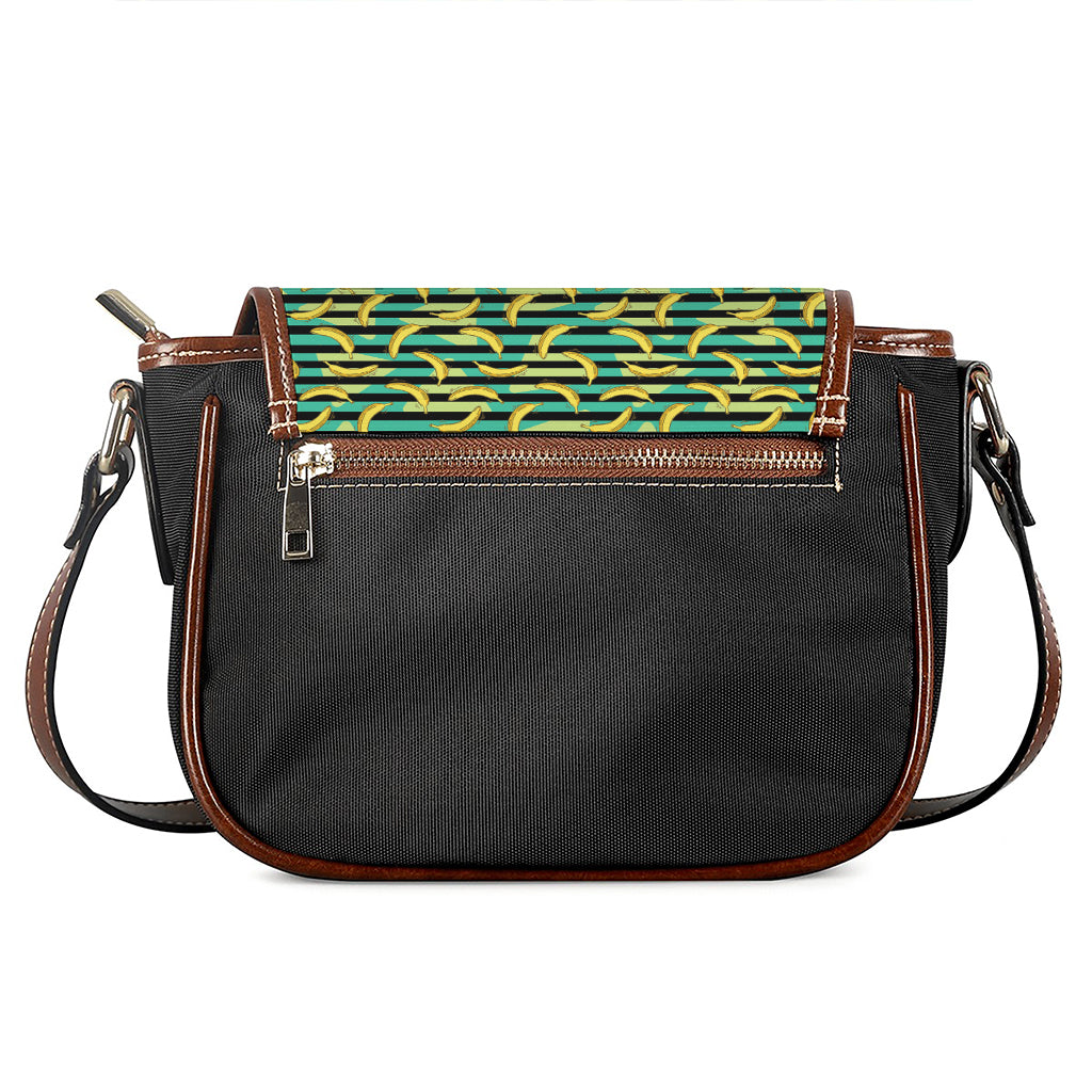 Teal Striped Banana Pattern Print Saddle Bag