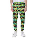 Teal Striped Banana Pattern Print Scuba Joggers