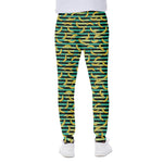 Teal Striped Banana Pattern Print Scuba Joggers