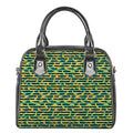 Teal Striped Banana Pattern Print Shoulder Handbag