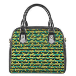 Teal Striped Banana Pattern Print Shoulder Handbag