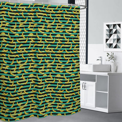 Teal Striped Banana Pattern Print Shower Curtain