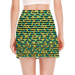 Teal Striped Banana Pattern Print Side Slit Mini Skirt
