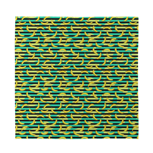 Teal Striped Banana Pattern Print Silk Bandana