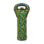 Teal Striped Banana Pattern Print Single Neoprene Wine Tote
