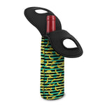 Teal Striped Banana Pattern Print Single Neoprene Wine Tote