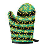 Teal Striped Banana Pattern Print Single Oven Mitt