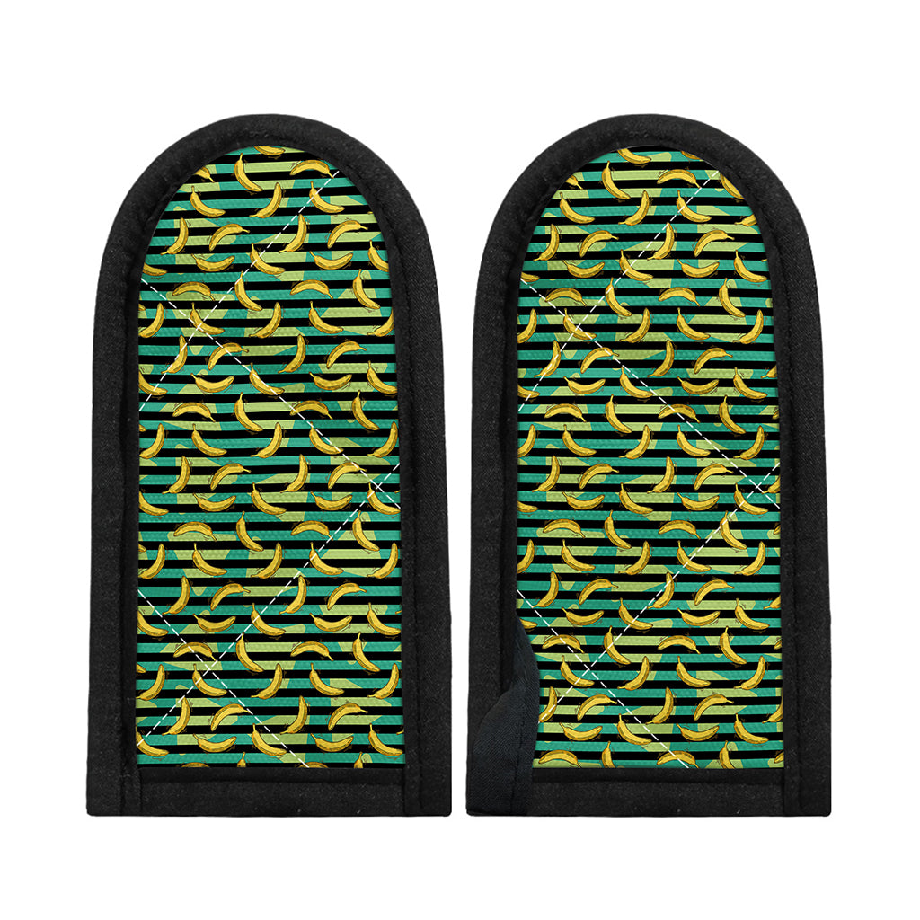 Teal Striped Banana Pattern Print Skillet Handle Cover