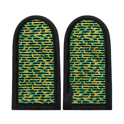Teal Striped Banana Pattern Print Skillet Handle Cover